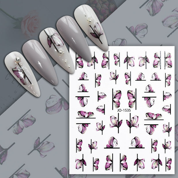 Harunouta Blooming Ink Marble 3D Nail Sticker Decals Leaves Heart Transfer Nail Sliders Abstract Geometric Line Nail Water Decal nail decal stickers DailyAlertDeals JO-1535  
