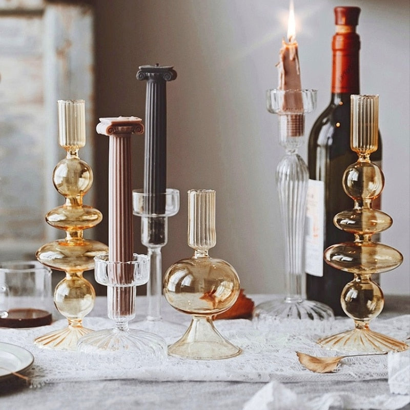 Vintage Glass French Style Candlestick Crystal Glass Candle Holders Simple Wedding Romantic Candlelight Dinner Home Decoration Home & Garden DailyAlertDeals   