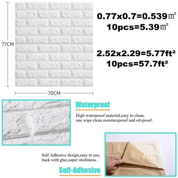 10pcs 3D Wall Sticker Imitation Brick Bedroom Decoration Waterproof Self Adhesive Wallpaper For Living Room Kitchen TV Backdrop 0 DailyAlertDeals   