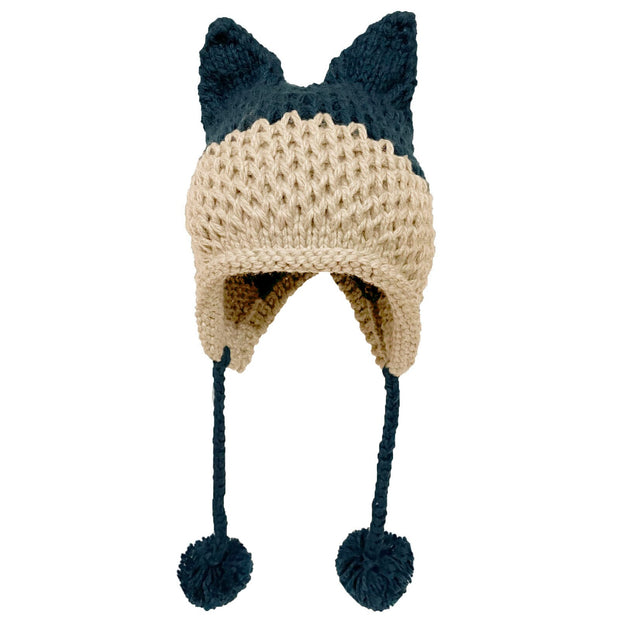 BomHCS Cute Fox Ears Beanie Winter Warm 100% Handmade Knit Hat 0 DailyAlertDeals Navy Beige  
