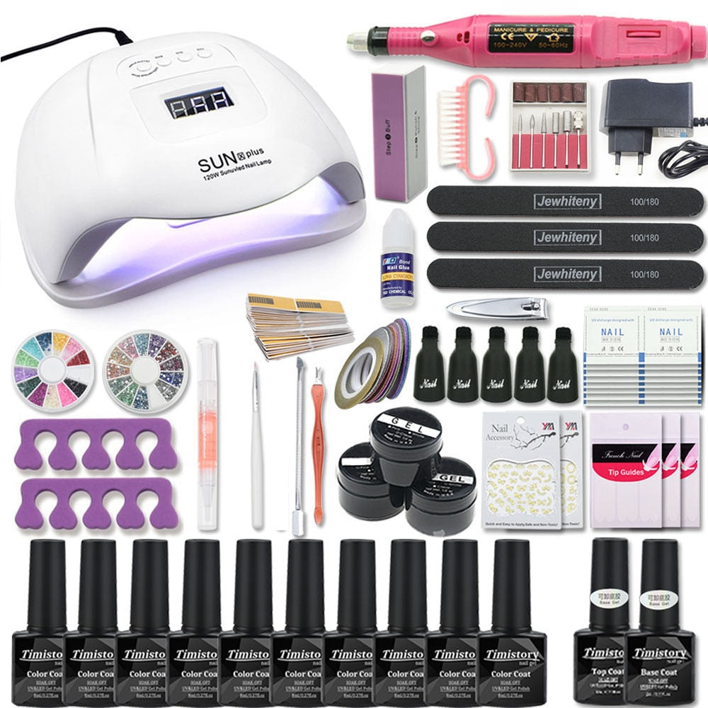 Manicure Set with Led Nail Lamp 120W Nail Set 30/20/10 Color UV Polish Gel Nail Kit Tools Set with Nail Drill Machine Nail files Electric Manicure Drill & Accessory DailyAlertDeals 120W-10-MINI SET3 China 