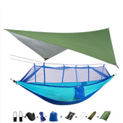 Lightweight Portable Camping Hammock and Tent Awning Rain Fly Tarp Waterproof Mosquito Net Hammock Canopy 210T Nylon Hammocks Camping Hammock and Tent DailyAlertDeals Green and blue  