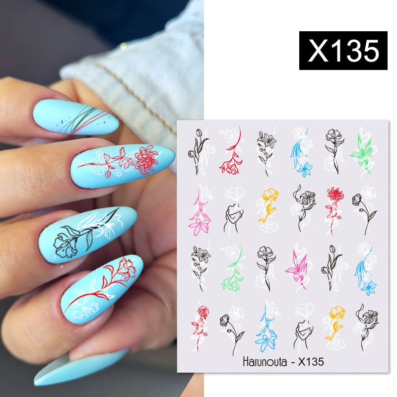 Harunouta Geometric Color Block Line Leaf Flower Water Decal Sticker Spring Simple DIY Slider For Manicuring Nail Art Watermarks 0 DailyAlertDeals X135  