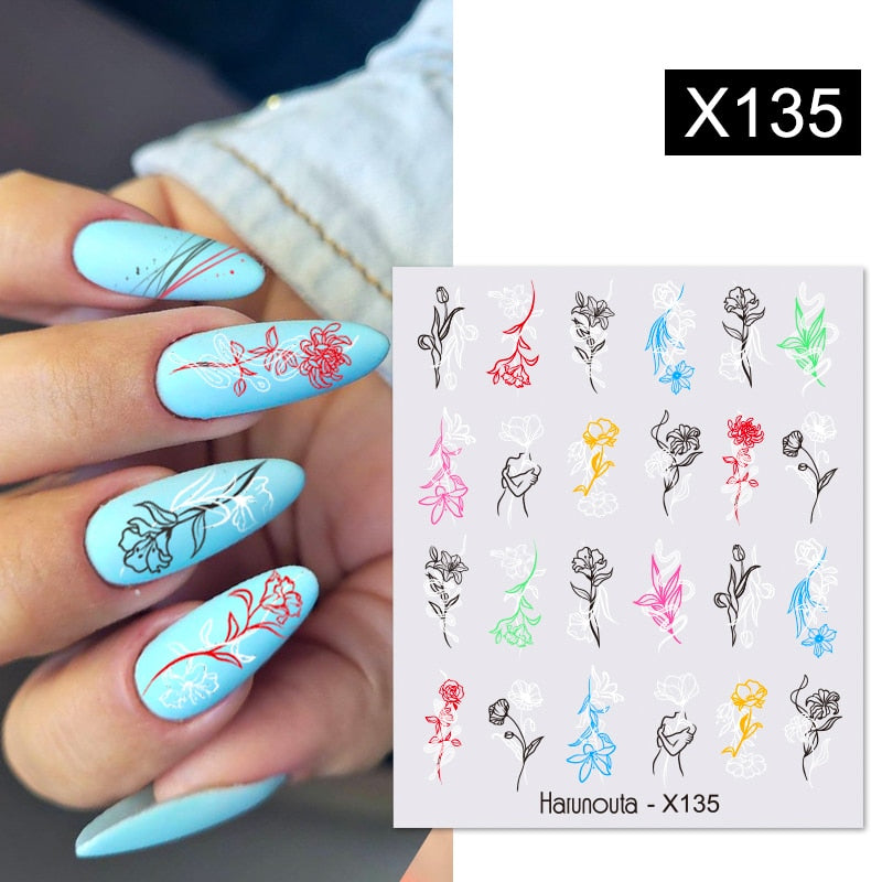Harunouta 2022 NEW Gold Bronzing Slider Nail Art 3D Decals Decoration Flower Leaves Nail Art Sticker DIY Manicure Transfer Decal Nail Stickers DailyAlertDeals X135  