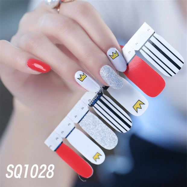 1sheet Korean Nail Polish Strips DIY Waterproof Nail Wraps Mixed Patterns Full Nail Patch Adhesive for Women Nail Art Stickers nail decal sticker DailyAlertDeals SQ1028  