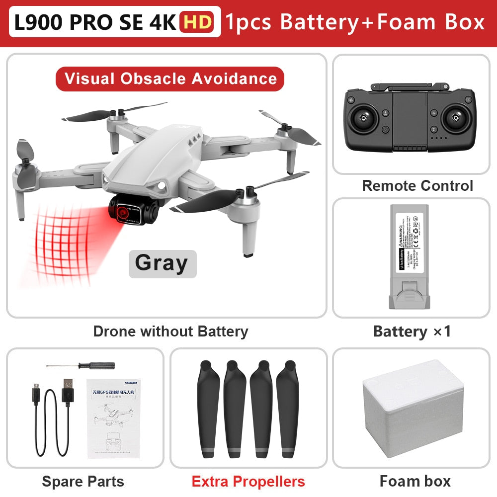 L900 PRO SE 4K HD Dual Camera Drone Visual Obstacle Avoidance Brushless Motor GPS 5G WIFI RC Dron Professional FPV Quadcopter Camera Drone DailyAlertDeals Gray 4K HD-1B-Foam China 