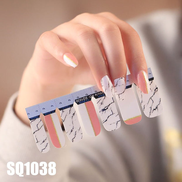 1sheet Korean Nail Polish Strips DIY Waterproof Nail Wraps Mixed Patterns Full Nail Patch Adhesive for Women Nail Art Stickers nail decal sticker DailyAlertDeals SQ1038  