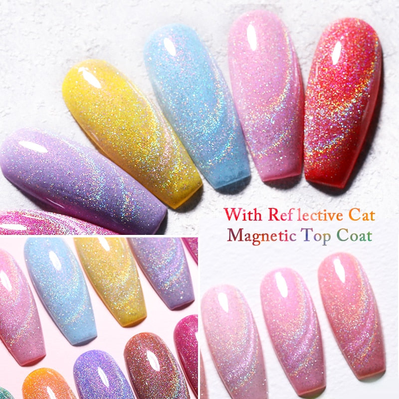 UR SUGAR Holographic Gel Reflective Cat Magnetic Nail Gel Polish Soak Off Laser Gel Glitter Varnish Manicure Nail Art Design Magnetic Nail Gel Polish DailyAlertDeals   