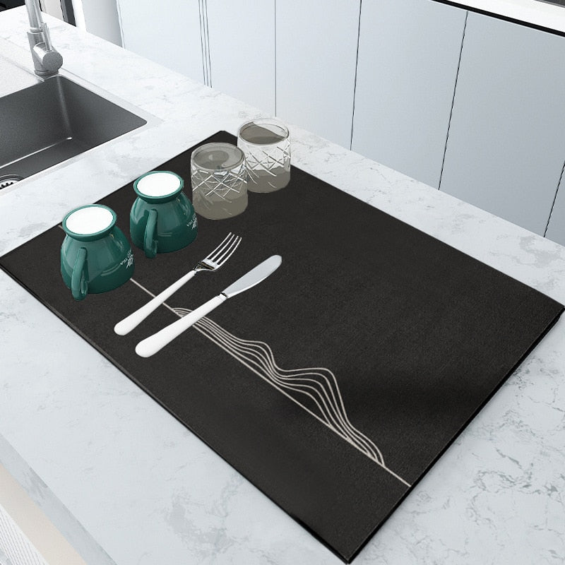 Kitchen Rubber Pad Dish Drying Mat Super Absorbent Drainer Mats Tableware Bottle Rugs Kitchen Dinnerware Placement Rubber pads DailyAlertDeals CE drying mat W20 x L30CM 