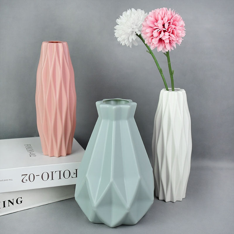Modern Glass Flower Vase White Pink Blue Plastic Vase artificial flora Pot Basket Nordic Home Living Room Decoration Ornament Flower Arrangement Vase DailyAlertDeals   