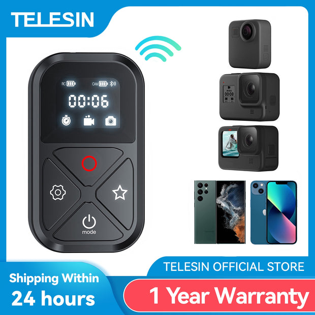 TELESIN 80M Bluetooth Remote Control For GoPro Hero 11 10 9 8 Max 11 Mini With Wrist Strap For Smart Phone Gopro Accessories Bluetooth Remote Control DailyAlertDeals   