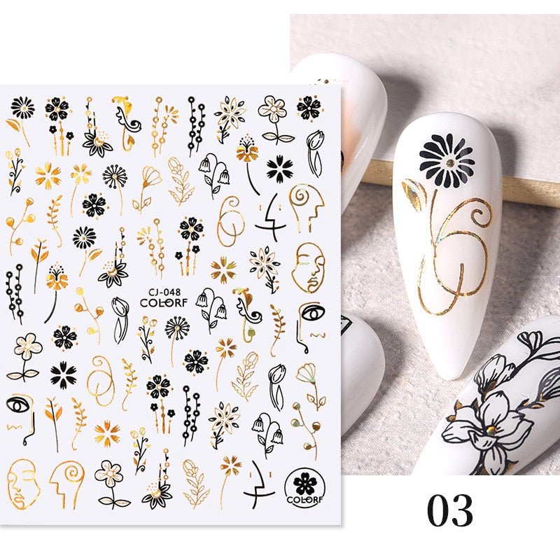 Harunouta 2022 NEW Gold Bronzing Slider Nail Art 3D Decals Decoration Flower Leaves Nail Art Sticker DIY Manicure Transfer Decal Nail Stickers DailyAlertDeals CJ-03  