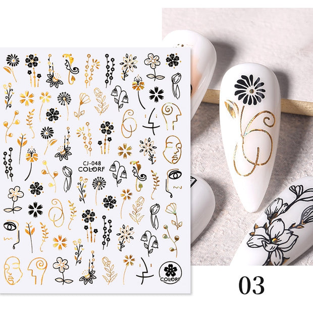 Harunouta 2022 NEW Gold Bronzing Slider Nail Art 3D Decals Decoration Flower Leaves Nail Art Sticker DIY Manicure Transfer Decal 0 DailyAlertDeals CJ-03  