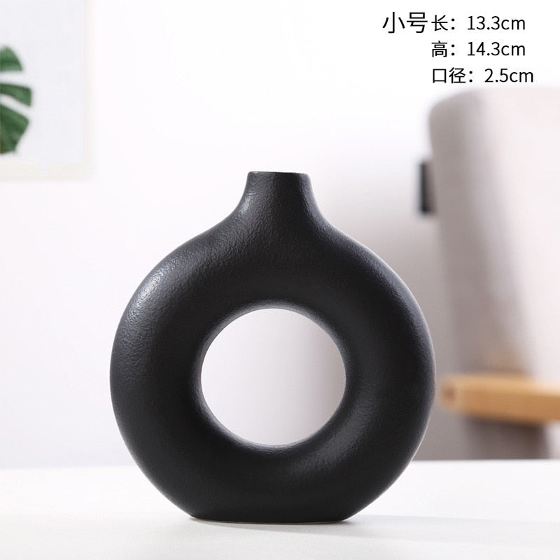 Nordic Vase Circular Hollow Ceramic Donuts Flower Pot Home Living Room Decoration Accessories Interior Office Desktop Decor Gift Vases DailyAlertDeals TTQ-HEI-S  