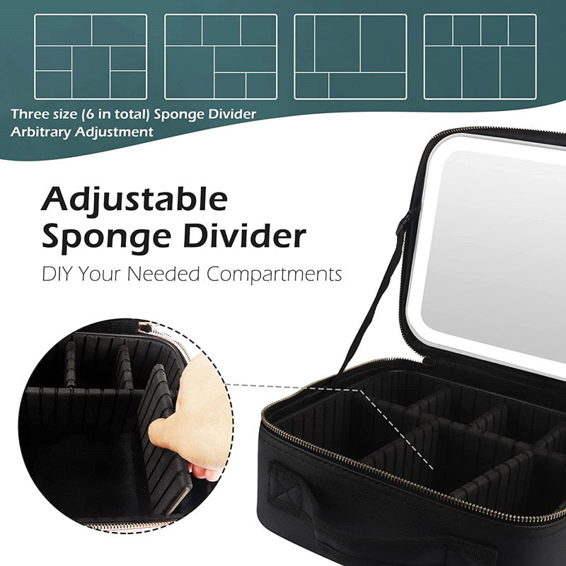 Women LED Light Cosmetic Bag 4K Full Screen Mirror Cosmetic Case Luxury PU Large Capacity Portable Travel Makeup Bags for Women Women LED Light Cosmetic Bag DailyAlertDeals   