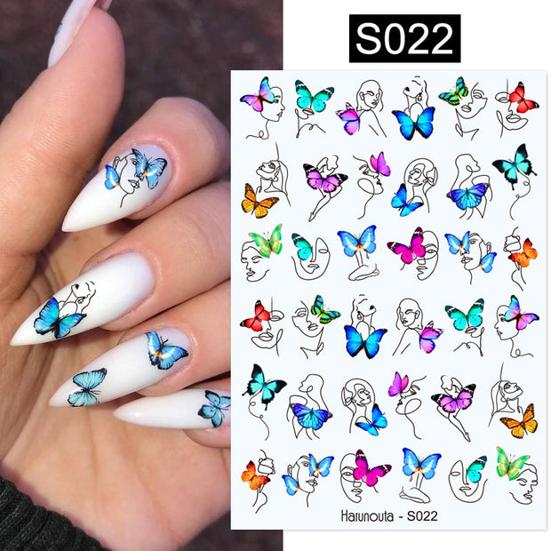 Nail Blue Butterfly Stickers Flowers Leaves Self Adhesive Decals 3D Transfer Sliders Wraps Manicure Foils DIY Decorations Tips 0 DailyAlertDeals S022  