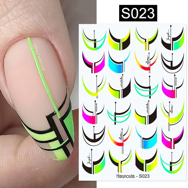 Harunouta French Line Pattern 3D Nail Art Stickers Fluorescence Color Flower Marble Leaf Decals On Nails  Ink Transfer Slider 0 DailyAlertDeals S023  