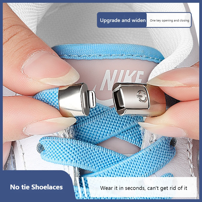 2022 No Tie Shoe laces Press Lock Shoelaces without ties Elastic Laces Sneaker Kids Adult 8MM Widened Flat Shoelace for Shoes 0 DailyAlertDeals   