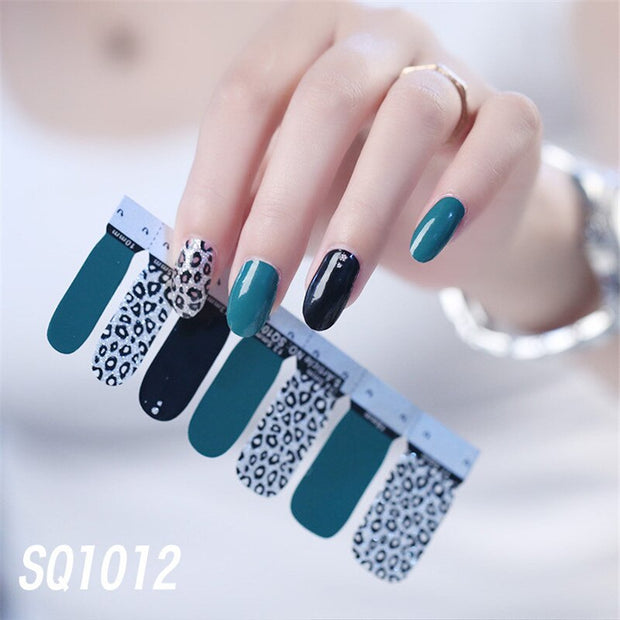 1sheet Korean Nail Polish Strips DIY Waterproof Nail Wraps Mixed Patterns Full Nail Patch Adhesive for Women Nail Art Stickers nail decal sticker DailyAlertDeals SQ1012  