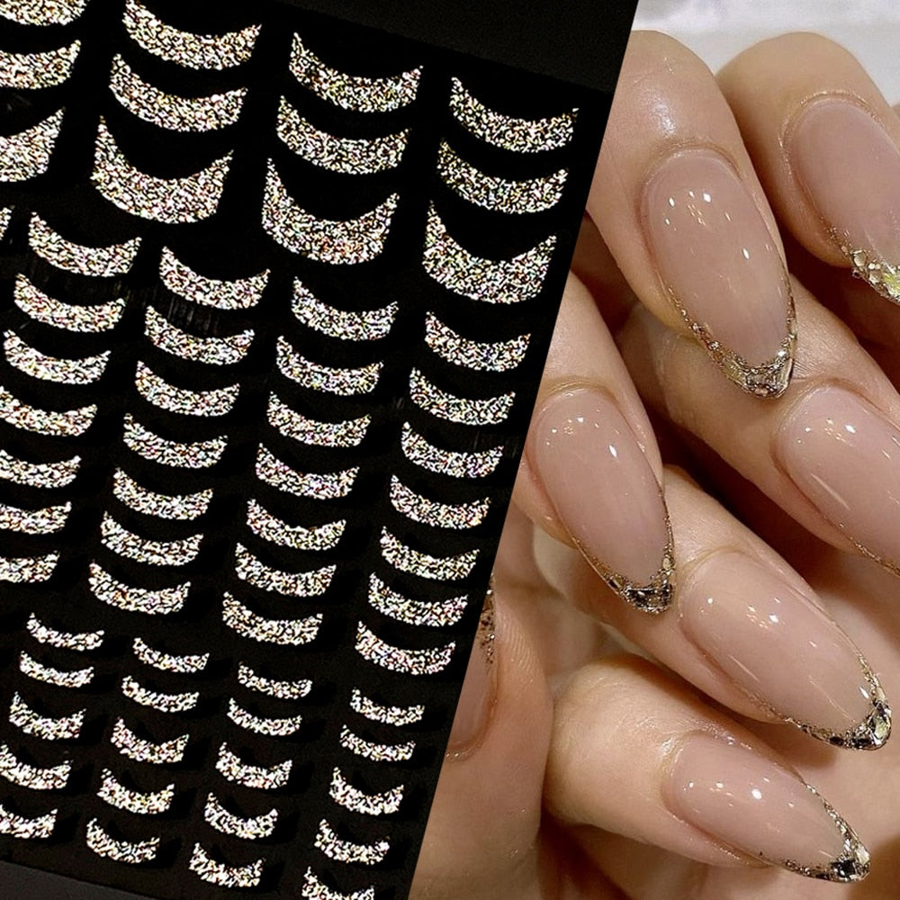 French 3D Nail Decals Stickers Stripe Line French Tips Transfer Nail Art Manicure Decoration Gold Reflective Glitter Stickers nail art DailyAlertDeals   