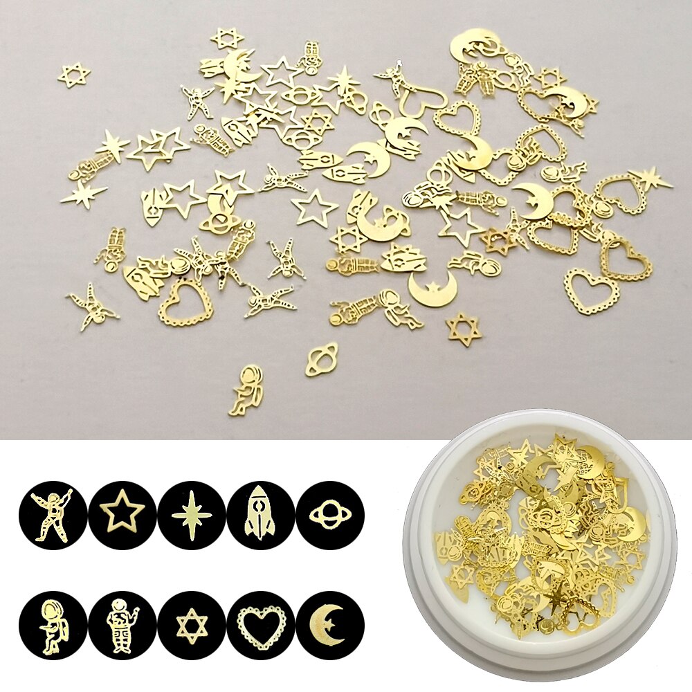 100Pcs/Lot Gold Metal Nail Decals Ultra-thin Flakes Nail Bling Rhinestone Cute 3D Nail Art Decorations Charm Nail Art Rivets 0 DailyAlertDeals 815  