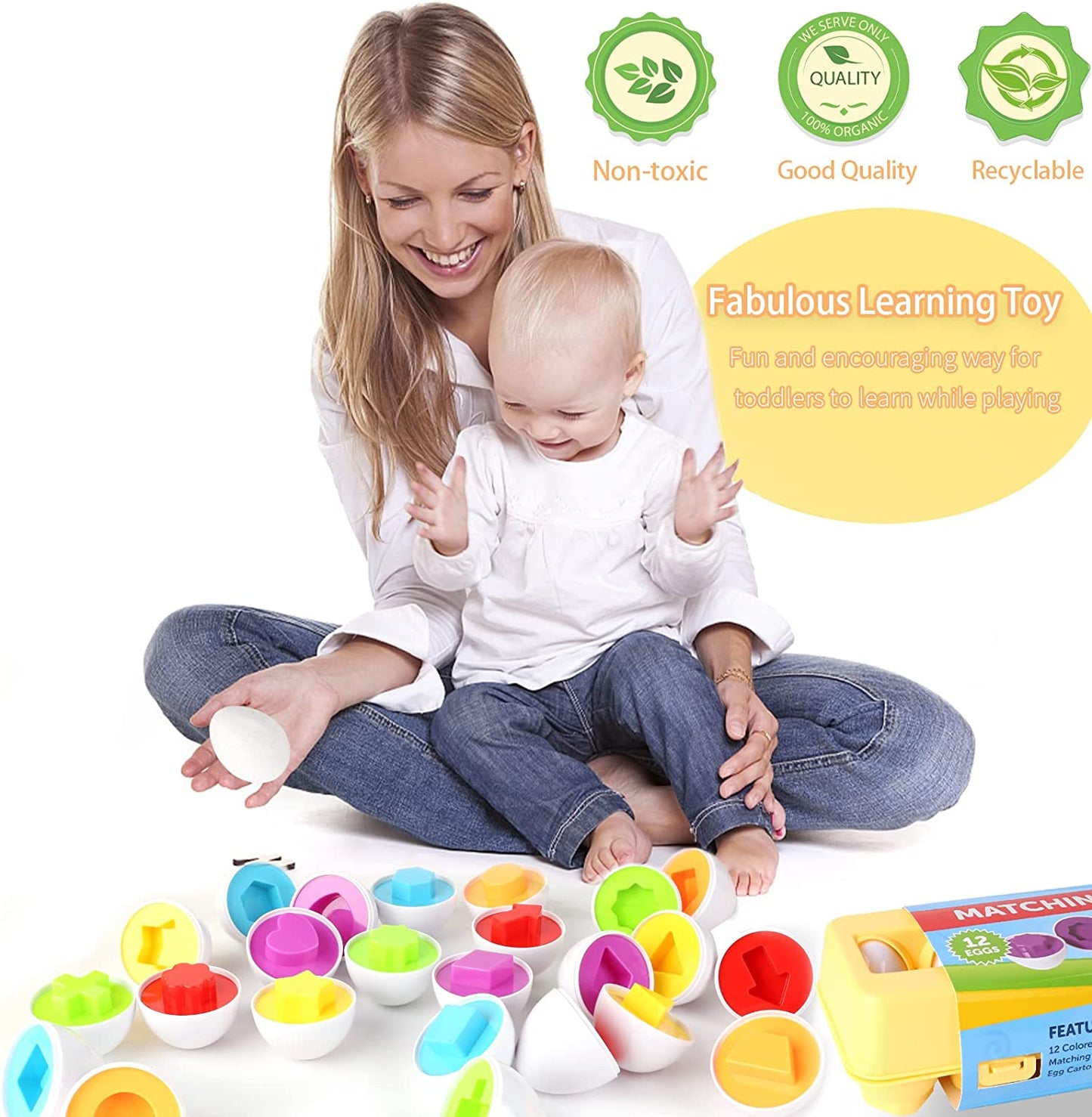 12PCS Montessori Education Early Learning Puzzle Geometric Shape Math Alphabet Game Baby Smart Plastic Material Egg Toys For Kid Kids toys DailyAlertDeals   