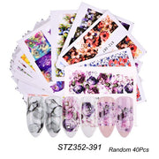 18-50Pcs/Set Mixed Design New Nail Art Sticker Set Black Lace Gold Silver Glitter Flower Water Decal Slider Wraps Decor Manicure Nail Sticker DailyAlertDeals STZ352-391 (40pcs)  