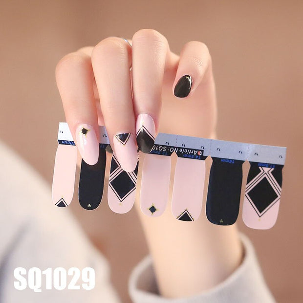 1sheet Korean Nail Polish Strips DIY Waterproof Nail Wraps Mixed Patterns Full Nail Patch Adhesive for Women Nail Art Stickers nail decal sticker DailyAlertDeals SQ1029  