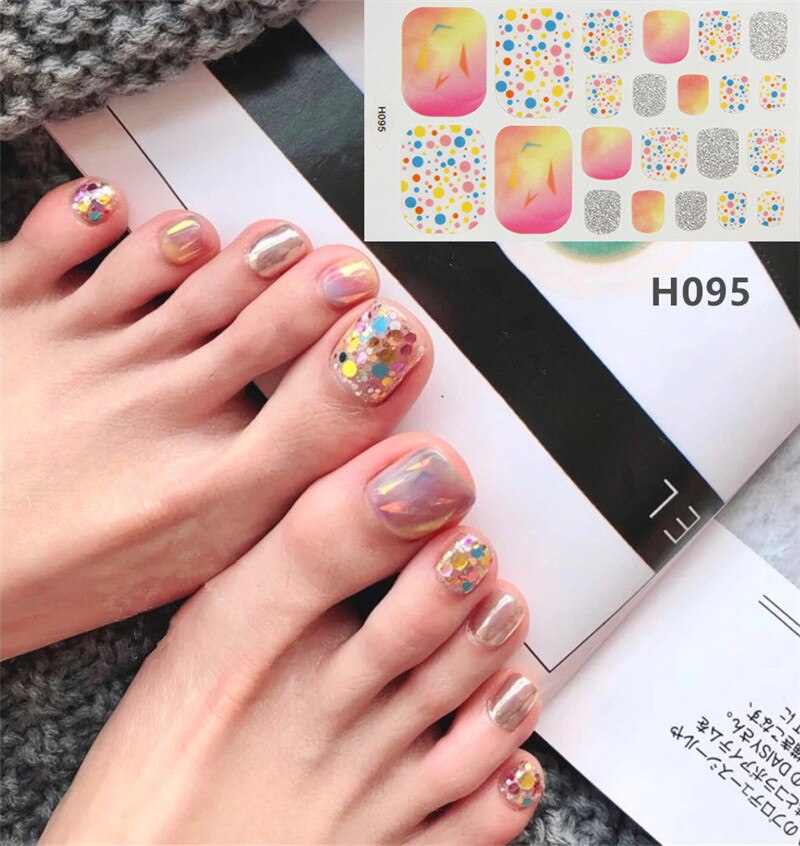 22tips Korea Toe Nail Sticker Wraps Adhesive Decals Toenail Polish Strips DIY Pedicure Foot Decals Manicure Women nail art DailyAlertDeals H095  
