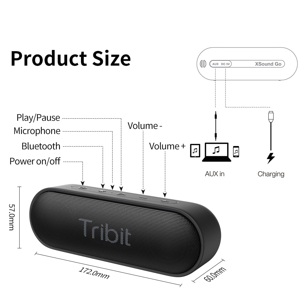 Tribit XSound Go Portable Bluetooth Speaker IPX7 Waterproof Better Bass 24-Hour Playtime For Party Camping Speakers Type-C AUX Bluetooth Portable Speaker DailyAlertDeals   