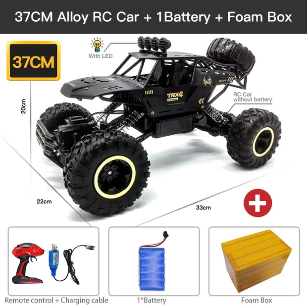 ZWN 1:12 / 1:16 4WD RC Car With Led Lights 2.4G Radio Remote Control Cars Buggy Off-Road Control Trucks Boys Toys for Children RC Car for fun DailyAlertDeals 37CM Black 1B Alloy China 