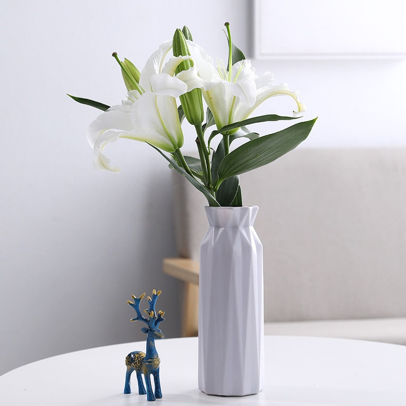 Nordic Style Flower Vase Living Room Decoration Ornaments Modern Origami Plastic Vases Pot for Flower Arrangements Home Decor ornaments DailyAlertDeals B-Gray  