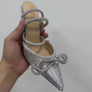 Runway style Glitter Rhinestones Women Pumps Crystal bowknot Satin Summer Lady Shoes Genuine leather High heels Party Prom Shoes High heels shoes DailyAlertDeals 092 Plaid silver 36 