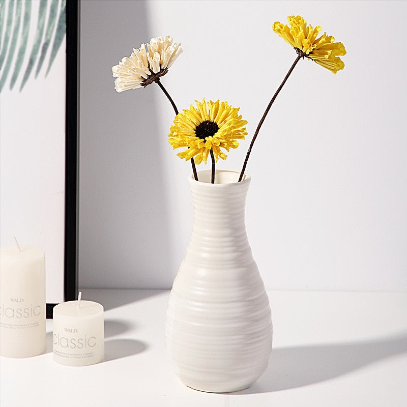 Home Nordic Plastic Vase Simple Small Fresh Flower Pot Storage Bottle for Flowers Living Room Modern Home Decoration Ornaments Vases DailyAlertDeals B-White  
