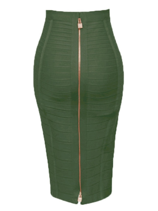 Women Bandage Pencil Skirt with Zip Pencil High Waist and Knee Length Women Elastic Bodycon Skirt 16 colors skirts DailyAlertDeals H888-Army Green XS 