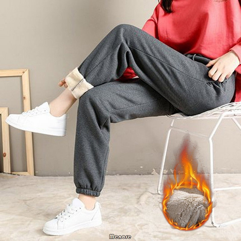 New Thick Fleece Guard Pants Women Casual Harlan Pants Versatile Straight Pants Trendy Ankle-Length Trousers Warm Sweatpants 0 DailyAlertDeals Gray S 40-45Kg USA