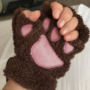 Fashion Girls Lovely Cat Claw Paw Plush Mittens Warm Soft Plush Short Fingerless women Leisure Bear Cat Gloves Half Finger Gifts Paws Gloves DailyAlertDeals   