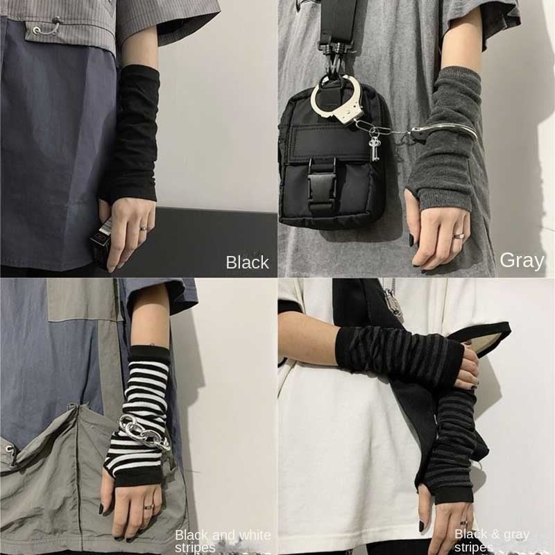 Black Punk long Fingerless Gloves Cuff Women Men Ninja Sport Outdoor Hip-hop GlovesElbow Mittens Cool Stretch winter Arm Warmer Gloves DailyAlertDeals   