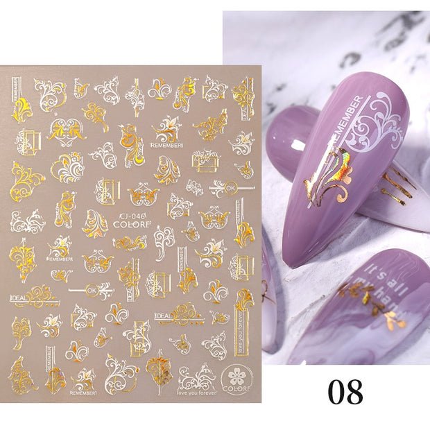Harunouta 2022 NEW Gold Bronzing Slider Nail Art 3D Decals Decoration Flower Leaves Nail Art Sticker DIY Manicure Transfer Decal Nail Stickers DailyAlertDeals CJ-08  