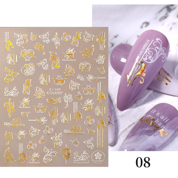 Harunouta 2022 NEW Gold Bronzing Slider Nail Art 3D Decals Decoration Flower Leaves Nail Art Sticker DIY Manicure Transfer Decal 0 DailyAlertDeals CJ-08  