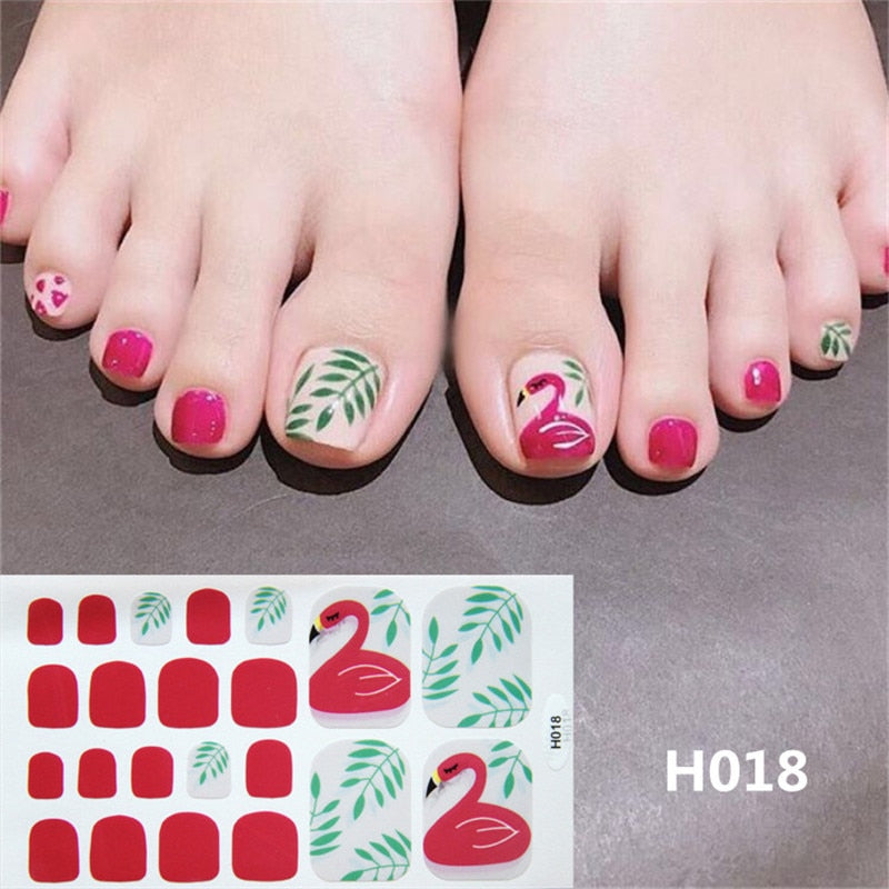 22tips Korea Toe Nail Sticker Wraps Adhesive Decals Toenail Polish Strips DIY Pedicure Foot Decals Manicure Women nail art DailyAlertDeals H018  