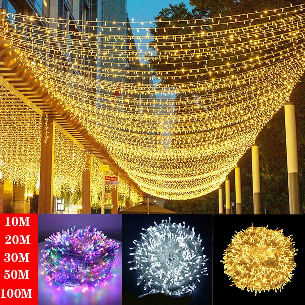 Fairy Lights 10M-100M Led String Garland Christmas Light Waterproof For Tree Home Garden Wedding Party Outdoor Indoor Decoration RGB LED Light String DailyAlertDeals   