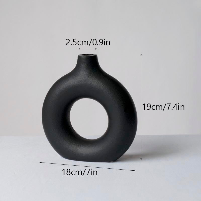 Nordic Ceramic Vase for Pampas Grass Donuts Flower Pot Home Decoration Accessories Office Living Room Interior Table Desk Decor Nordic Ceramic Vase DailyAlertDeals Black M China 