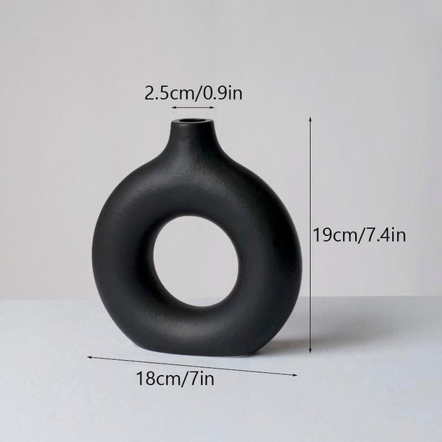 Nordic Ceramic Vase for Pampas Grass Donuts Flower Pot Home Decoration Accessories Office Living Room Interior Table Desk Decor Nordic Ceramic Vase DailyAlertDeals Black M China 