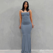 Summer Sexy Bodycon Satin Slip Sleeveless Backless Maxi Dress for Women Birthday Party Clubwear Outfits Maxi Dress for women DailyAlertDeals Blue XXS 