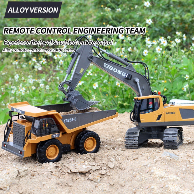 2.4G High Tech 11 Channels RC Excavator Dump Trucks Bulldozer Alloy Plastic Engineering Vehicle Electronic Toys For Boy Gifts RC Excavator Dump Trucks Bulldozer toy for children DailyAlertDeals   