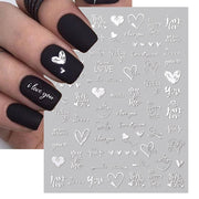 The New Heart Love Design Gold Sliver 3D Nail Art Sticker English Letter French Striping Lines Trasnfer Sliders Valentine Decor Nail Stickers DailyAlertDeals 4  