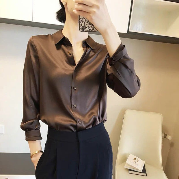 Premium Black Single Breasted Straight Loose Chiffon Thin Long Sleeve Blouses Fashion Soldier Color Spring Autumn Women Clothing 0 DailyAlertDeals   