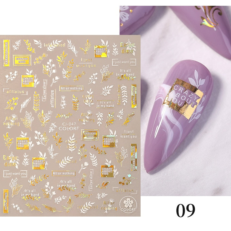 Harunouta 2022 NEW Gold Bronzing Slider Nail Art 3D Decals Decoration Flower Leaves Nail Art Sticker DIY Manicure Transfer Decal Nail Stickers DailyAlertDeals CJ-09  