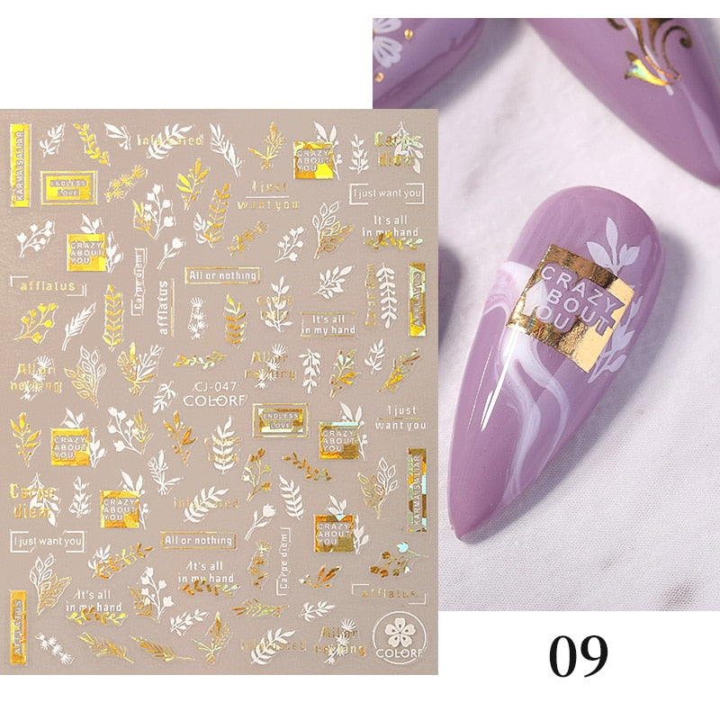 Harunouta 2022 NEW Gold Bronzing Slider Nail Art 3D Decals Decoration Flower Leaves Nail Art Sticker DIY Manicure Transfer Decal 0 DailyAlertDeals